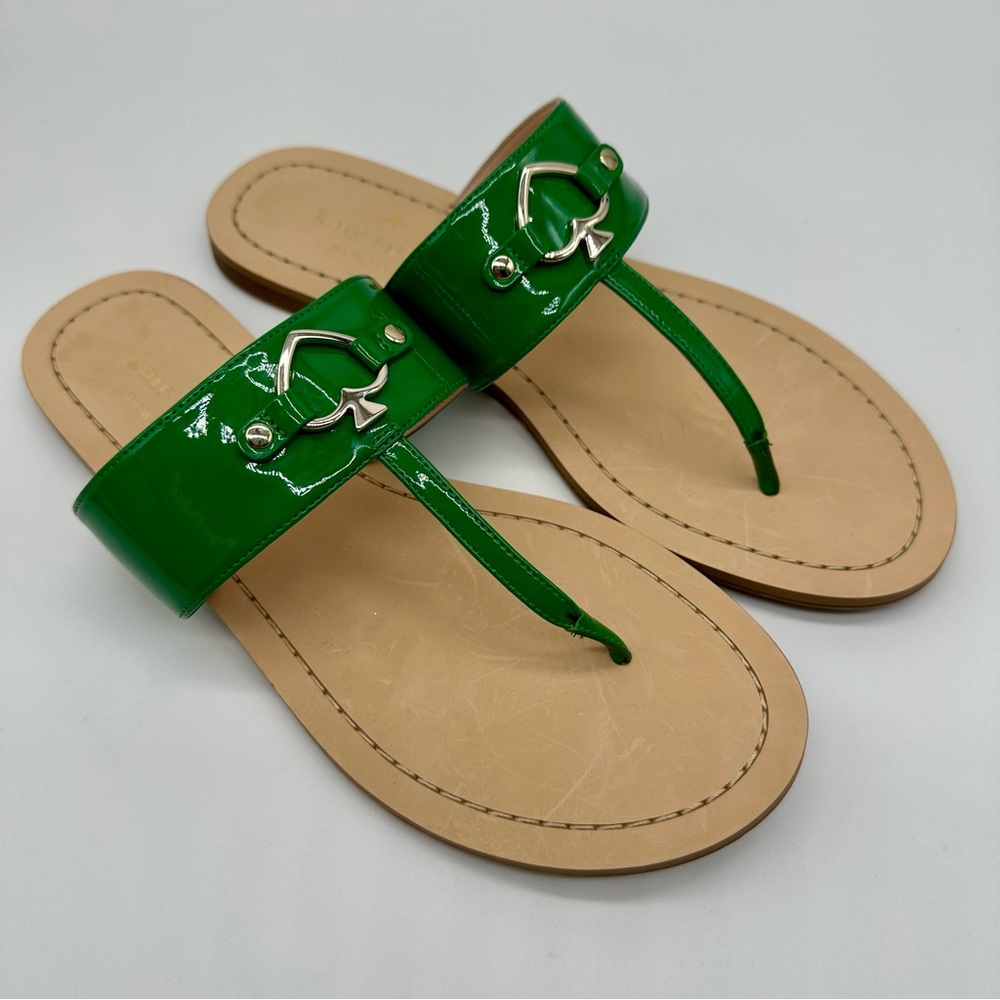 Kate Spade Cassis Patent Green Heart Thong Sandals Size 9 - Picture 4 of 10